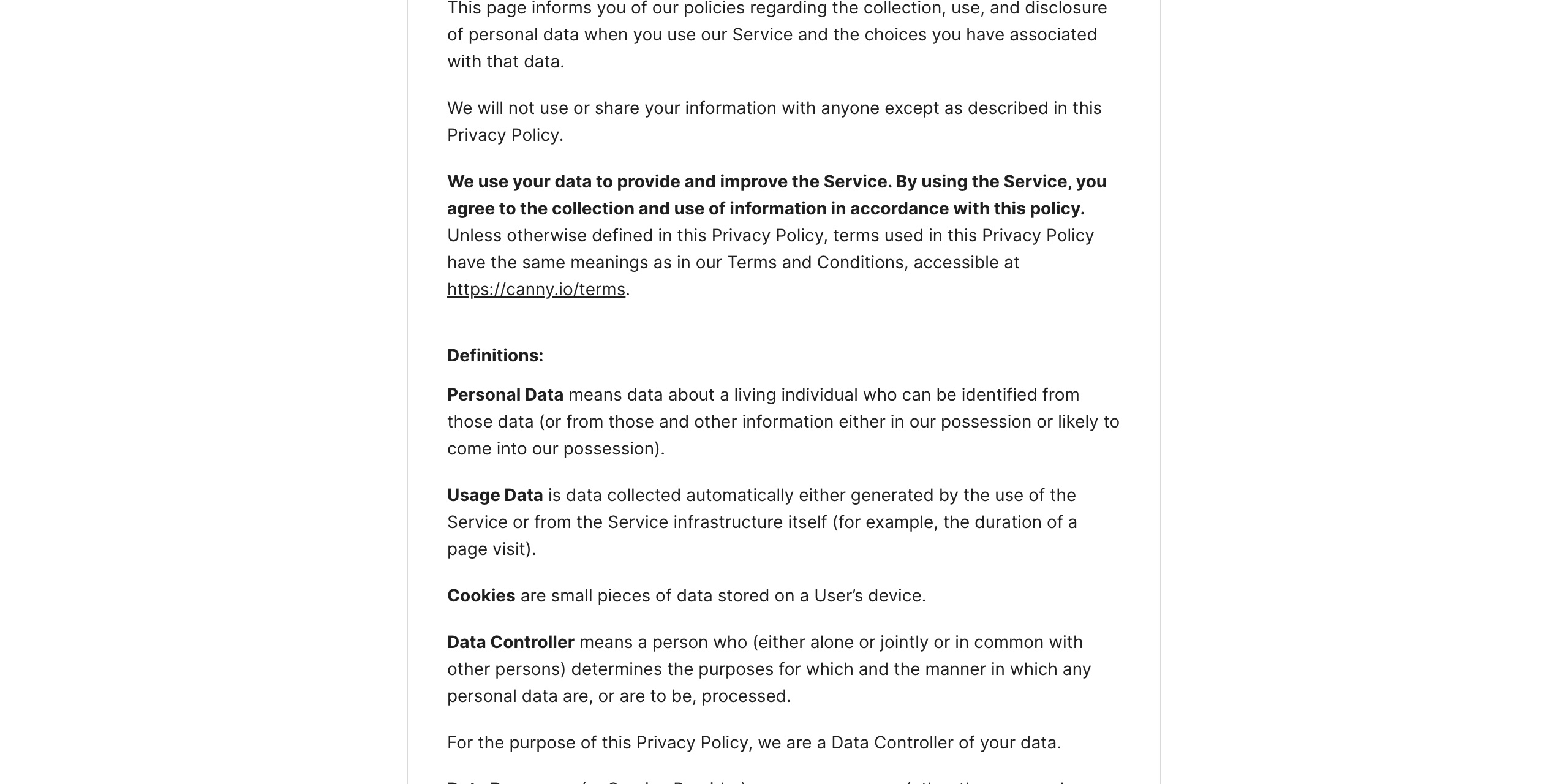 Cannyのプライバシーポリシーの『Transfer Of Data』節。米国外のユーザーのデータは米国へ移転され、Amazon Web Services（AWS）が維持するサーバー上でそこで処理されると記載されている