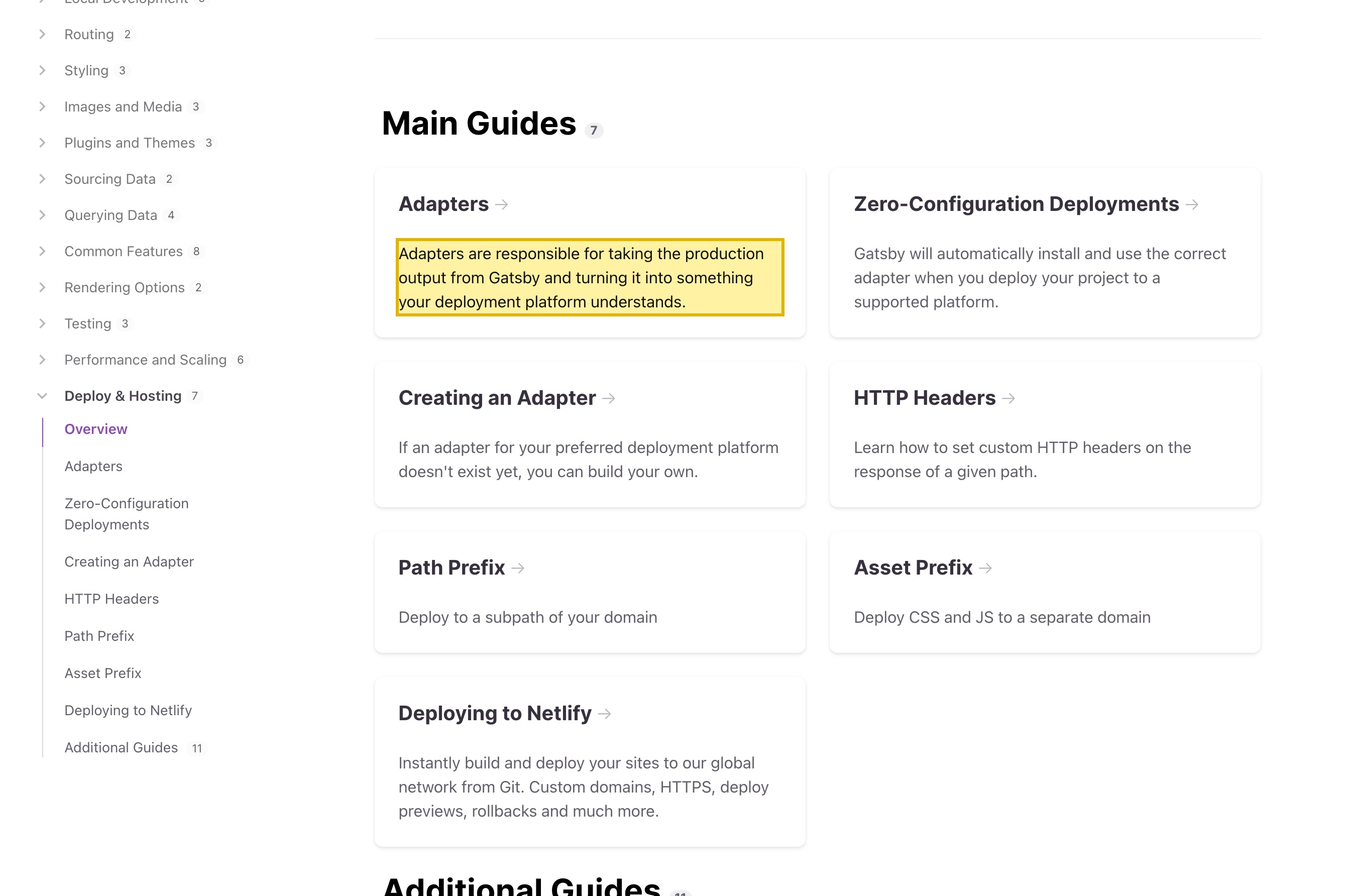 GatsbyのPreview・Deploys・Hostingの文書。デプロイ先——Netlify、AWS Amplify、Azure Static Web Apps、Firebase、GitHub Pages、GitLab Pages、Heroku、S3とCloudFront、Vercel——を列挙。中国本土には一つもない