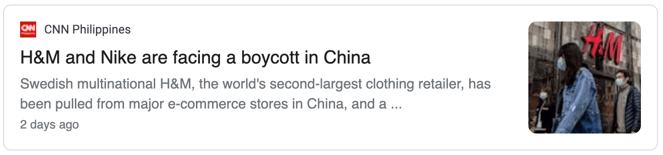 Online news headline on H&M in China