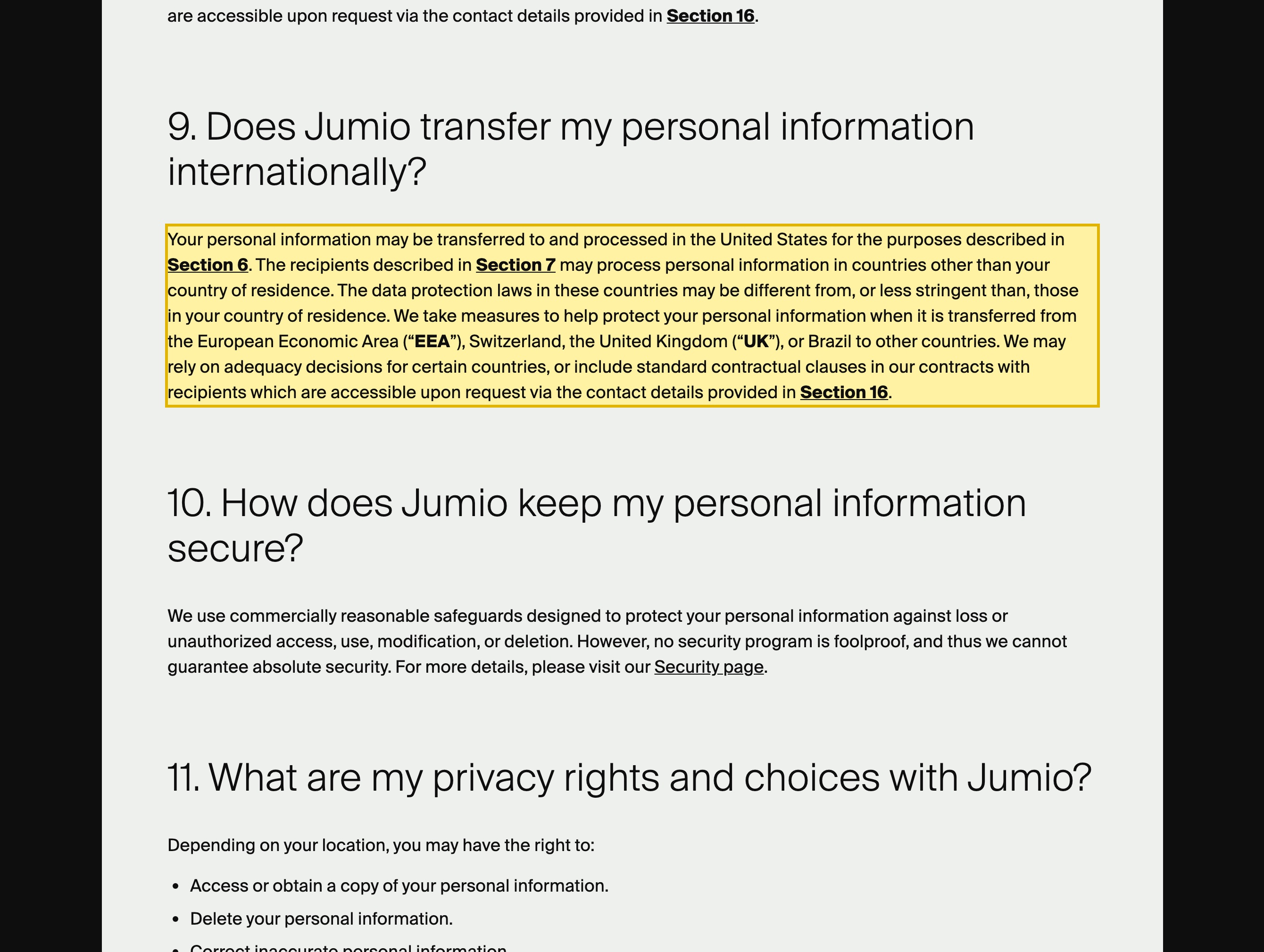 Jumio's own Online Services Privacy Notice, Section 9 'Does Jumio transfer my personal information internationally?', stating that personal information may be transferred to and processed in the United States, with no mention of mainland China