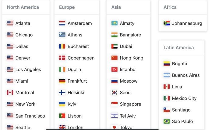 KeyCDN's network page listing its global points of presence — the Asian locations include Hong Kong, Singapore, Seoul and Tokyo, with no city inside mainland China