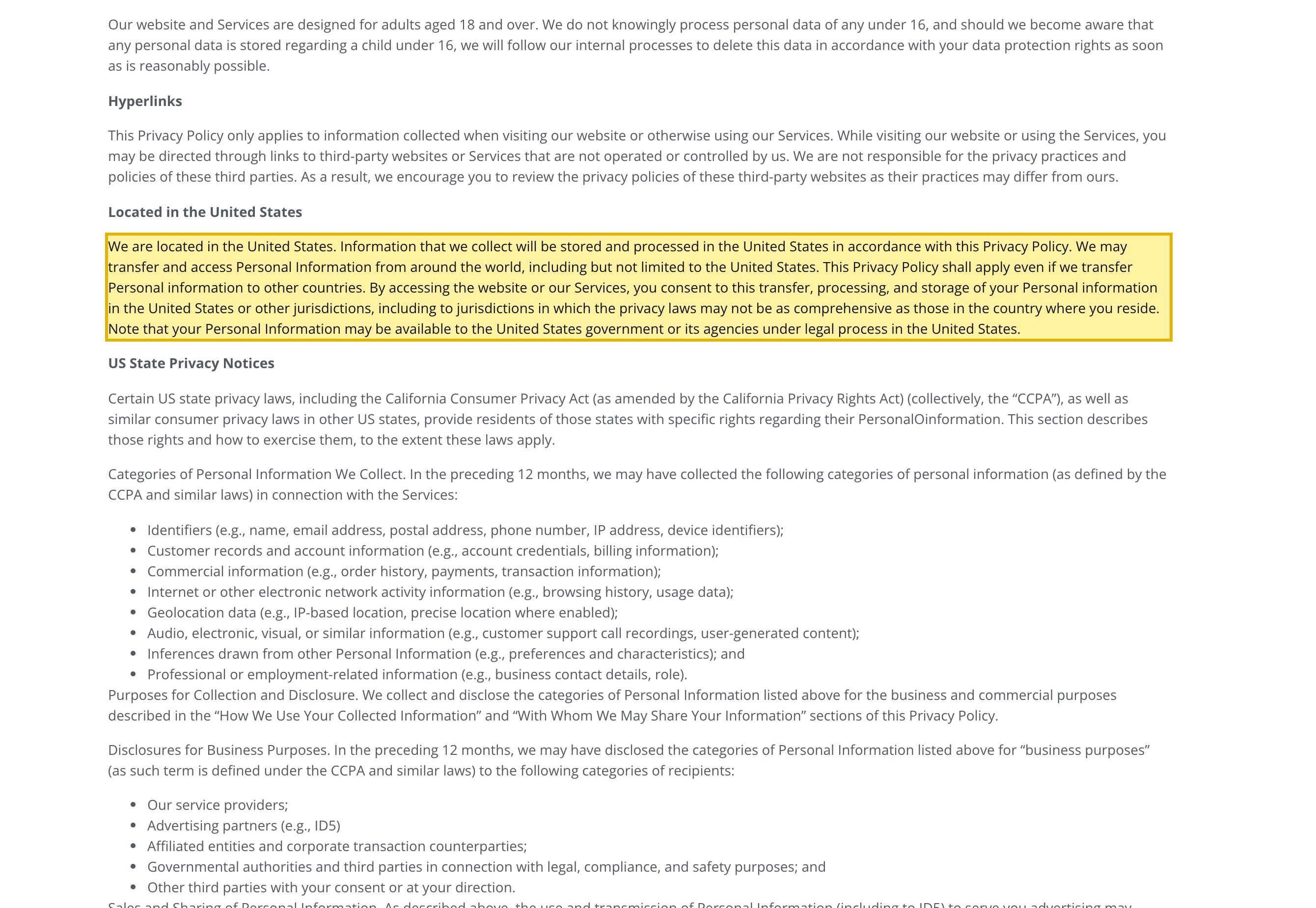 Libsyn (Liberated Syndication) Privacy Policy 'Located in the United States' section stating it is located in the United States and that collected information will be stored and processed in the United States, with no mainland-China location named