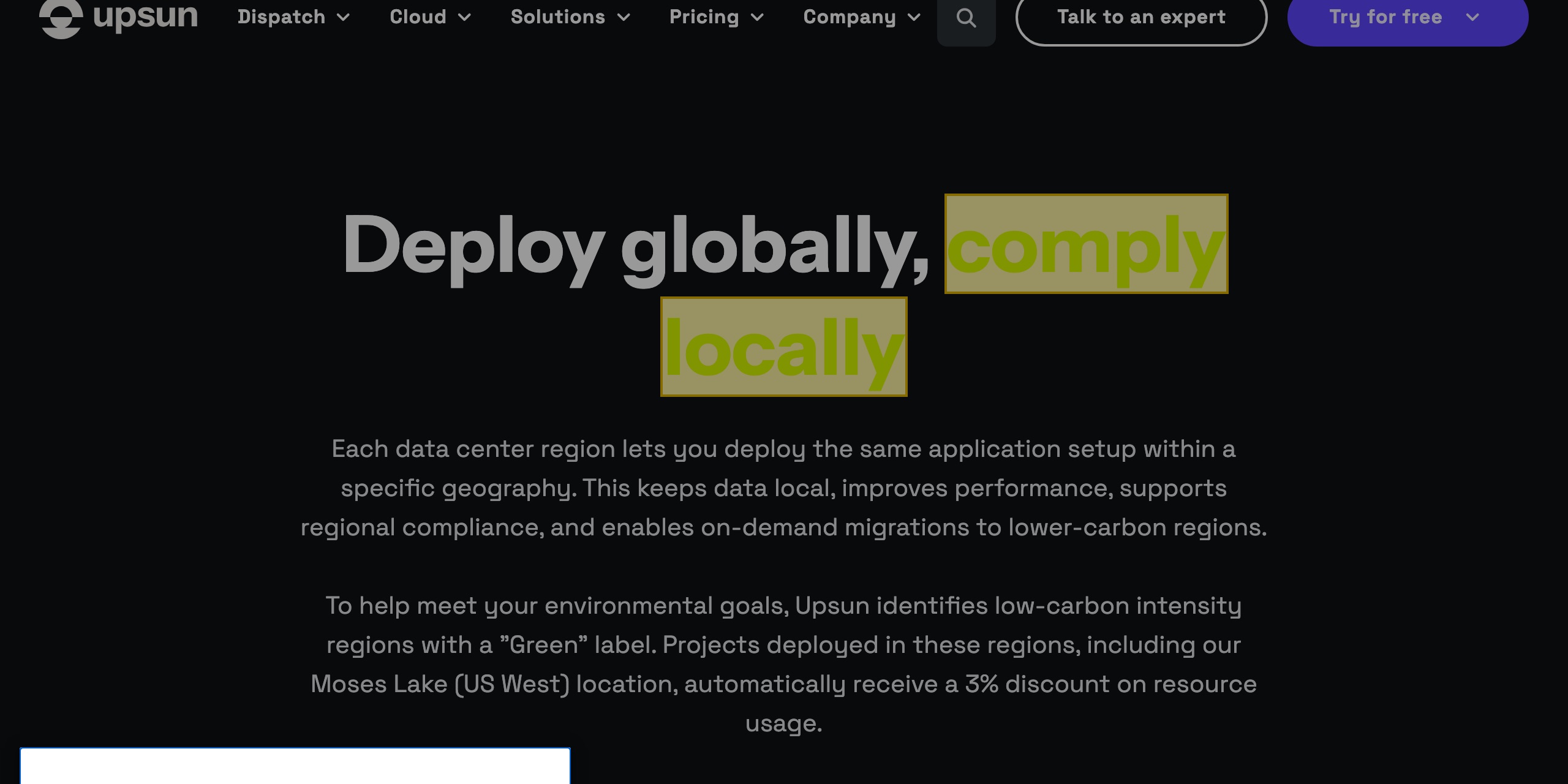 Platform.sh（Upsun）のCloud Regionsページ。「Deploy globally, comply locally」と題され、シドニー・ダブリン・フランクフルト・グラヴリーヌ・ロンドン・パリ・ストックホルム・チューリッヒ・モントリオール・チャールストン・モーゼスレイク・ワシントンのデータセンターのリージョンを列挙し、中国本土には一つもない