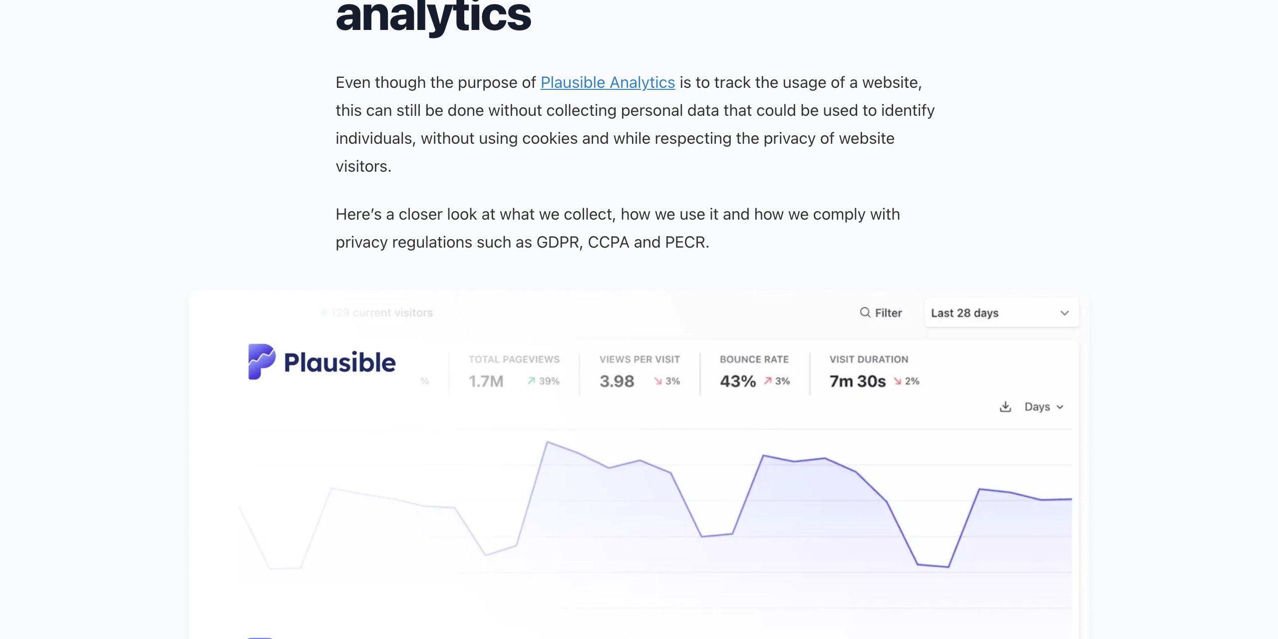Plausible Analyticsのデータポリシーのページ。「Hosted in the EU」のセクションに、すべての訪問者データがEUで処理・保存され、訪問者データはEUの外に出ないと記載されている
