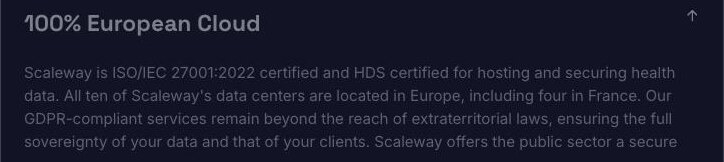 Scaleway's European Sovereign Cloud page stating that all ten of its data centers are located in Europe, including four in France, across four European regions — Paris, Amsterdam, Warsaw and Milan — with no location in mainland China