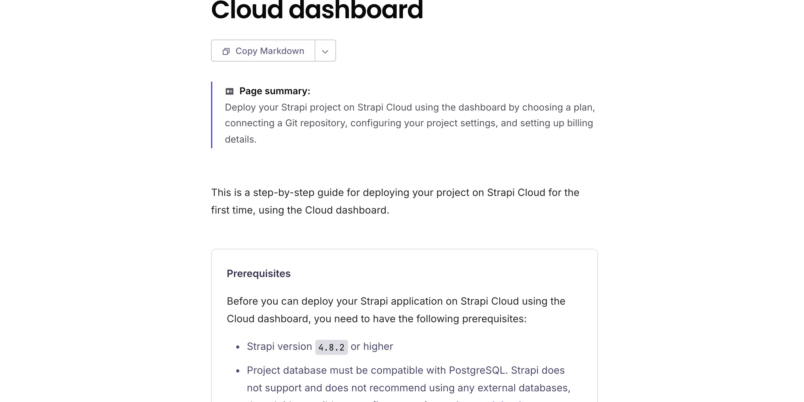 Strapi Cloud deployment documentation showing the project Region setting with three choices — US (East), Europe (West) and Asia (Southeast) — and a note that the hosting region can only be chosen during the creation of the project, with no mainland-China region