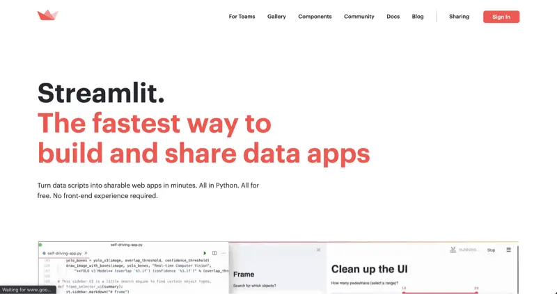 Streamlit official website screenshot